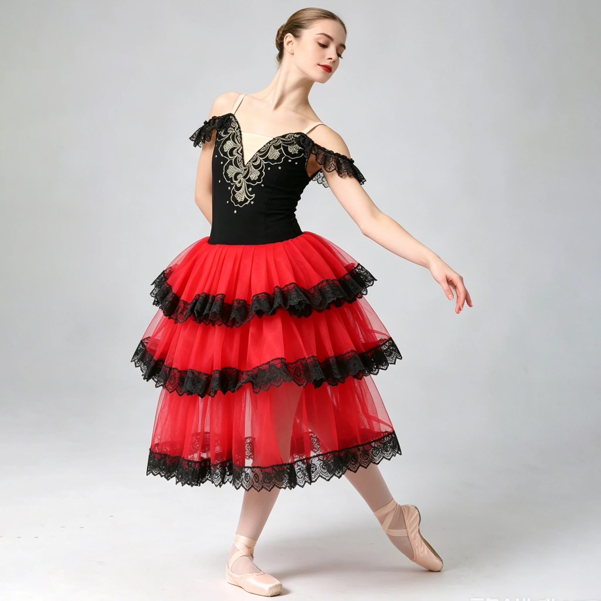 Professionelles Romantisches Tutu Langes Ballettkleid mit Stickerei und Spitze, Don Quijote Ballerina Partykleid, Kinder Ballett Tanzkostüme