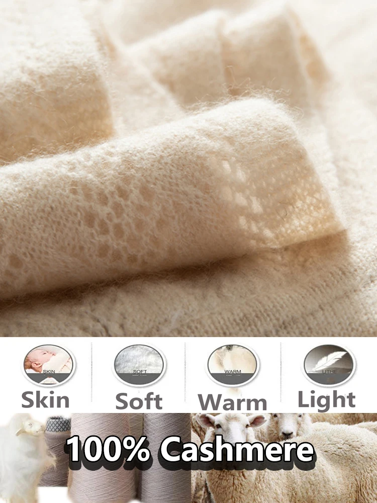 100%Cashmere Cardigan Scarf Sweater Women Winter Korea Fashion Pearl Cashmere Cape Dual-Purpose Pushmia Soft Warm Knitwea Shalws