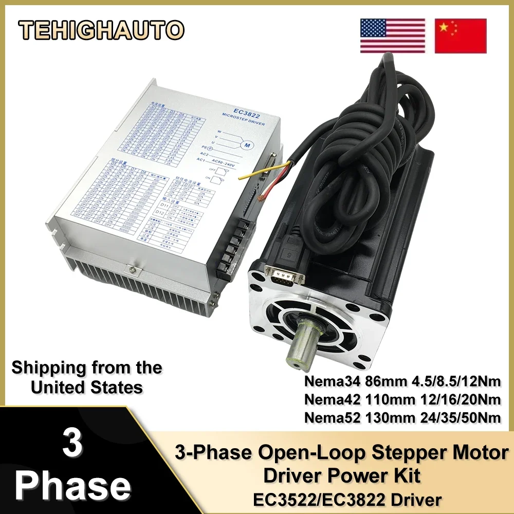 

Stepper Motor 3Phase Nema34 Nema42 Nema52 4.5/8.5/12/16/20/24/35/50Nm 14/19mm Shaft Motor AC80-240V EC3522 EC3822 Driver Kit