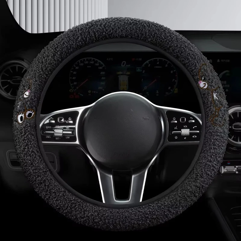 Winter Teddy Wool Car Steering Wheel Cover Without Inner Ring General Car Handle Cover Warm Non-slip