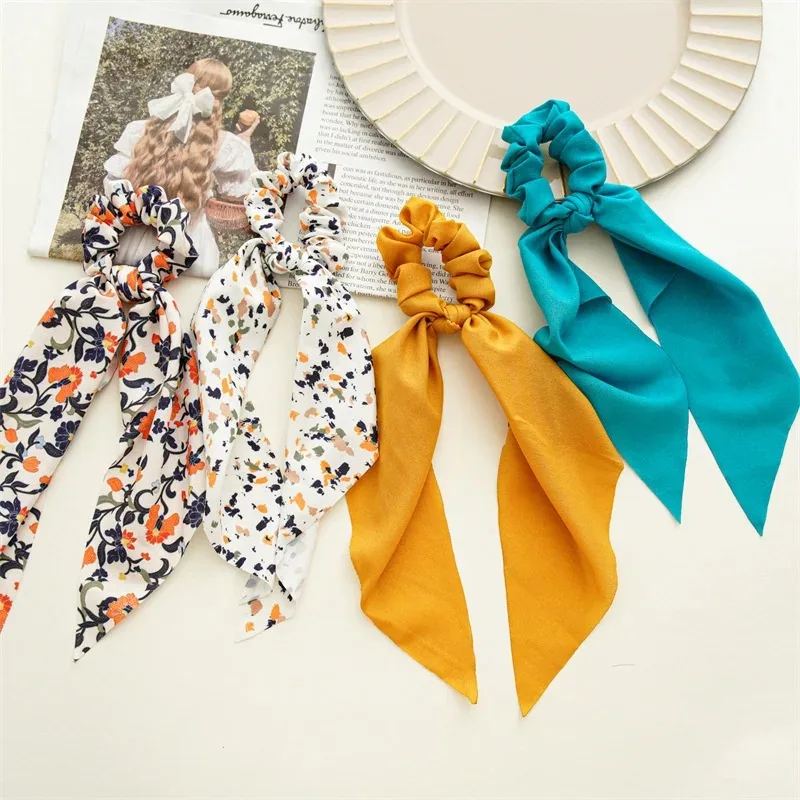 Hair Scarf Hair Scrunchies Chiffon Floral Scrunchie Hair Bands Ponytail Holder Scrunchy Ties Vintage Accessories for Women Girls