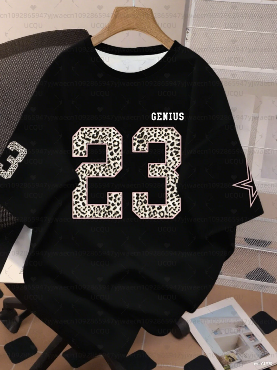 

Fashion Casual Women's Leopard Letter NO.23 Print Round Neck Short Sleeve T-Shirt Summer Graphic Tee Plus Size Sport T-Shirt