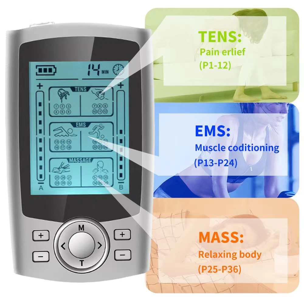 جهاز تدليك TENS EMS ، 3 في 1 ، عملي ، محمول ، الكتف ، الرقبة ، جهاز استرخاء الجسم ، العضلات ، 36 وضعًا