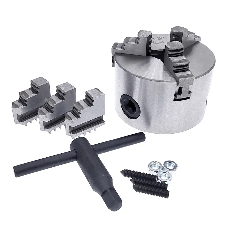 1Set K11 80 3-Jaw Lathe Chuck Manual Self-Centering Metal K11-80 Lathe Chuck with Jaws Turning Machine Tools Accessories