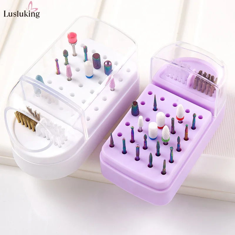 30 Holes Nail Art Drill Bits Storage Box Milling Cutter Showing Shelf Nail Tools Holder Display Electric Drill Bits Organizer