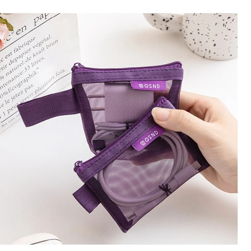 6pcs Transparent Mesh Travel Miscellaneous Storage Bag Three-dimensional Portable Digital Cosmetics Storage Bag for Outdoor Use