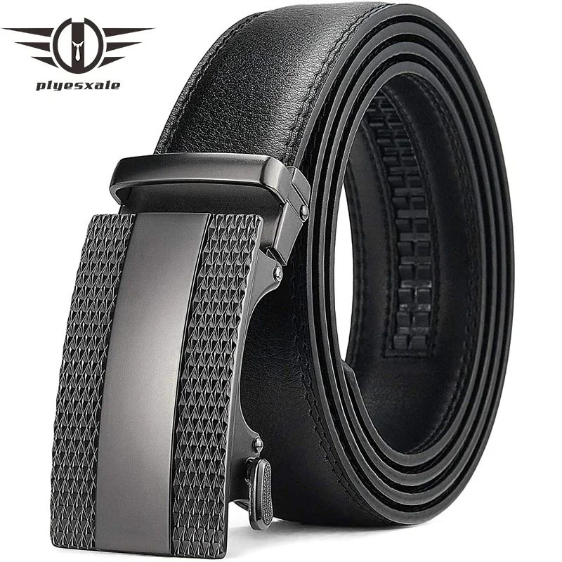 Plyesxale Black Leather Belt Man Brand Fashion Automatic Buckle Formal Belts For Men 3.5cm Width Luxury Waist Strap Male B505