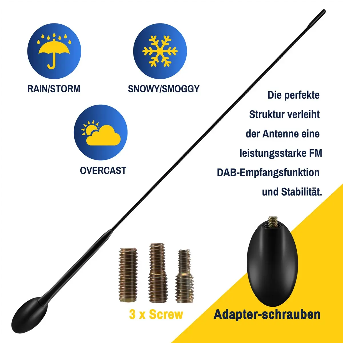 #93D AM/FM Car Radio Roof Antenna Aerials Mast + Base Kit for Ford Focus,Car Roof Antenna,(plastic)