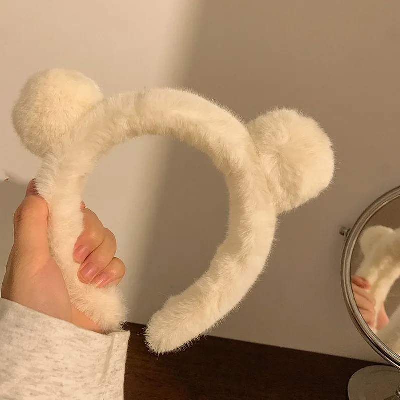 Plush Headband Cute Bear Ear Hariy Headhoop Women Spa Face Wash Anti -sliding Hair Holder Girls Cartoon Head Hoop Hairband Hoops