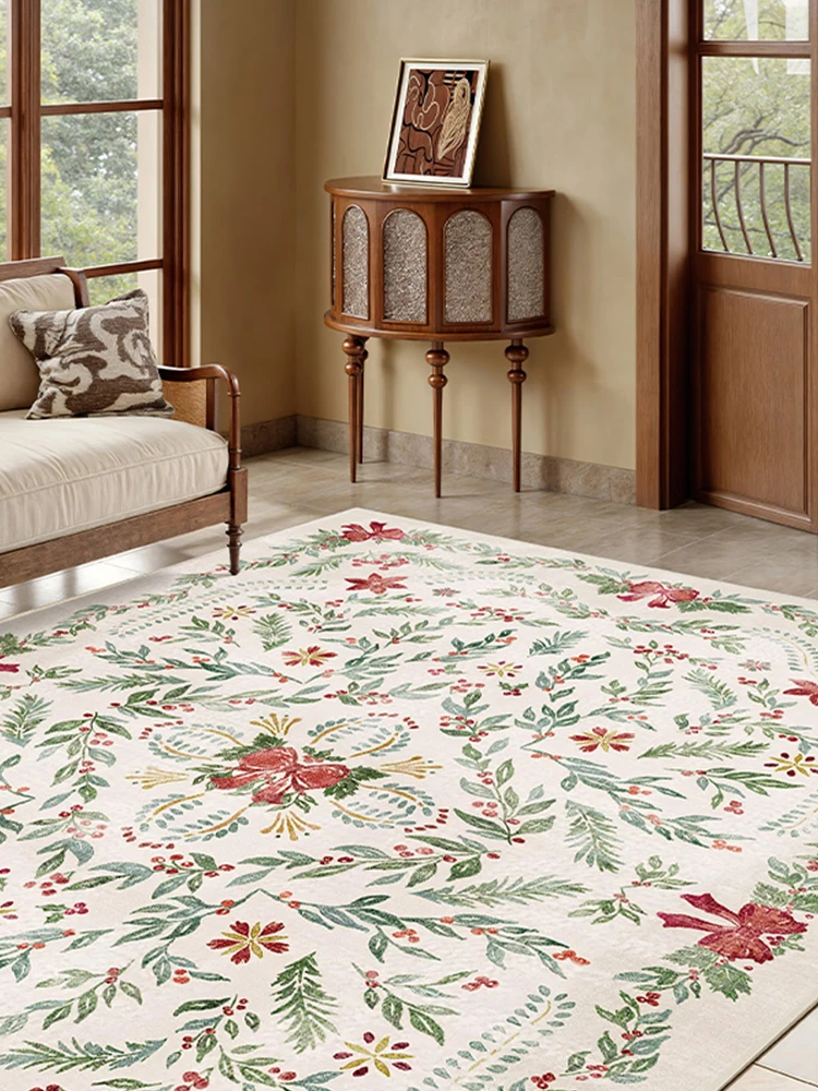 Chinese Style Floral Living Room Carpet Washable Simple Europe Area Rug Cloakroom Bedside Girl Room Mat Floor Carpet Bedroom
