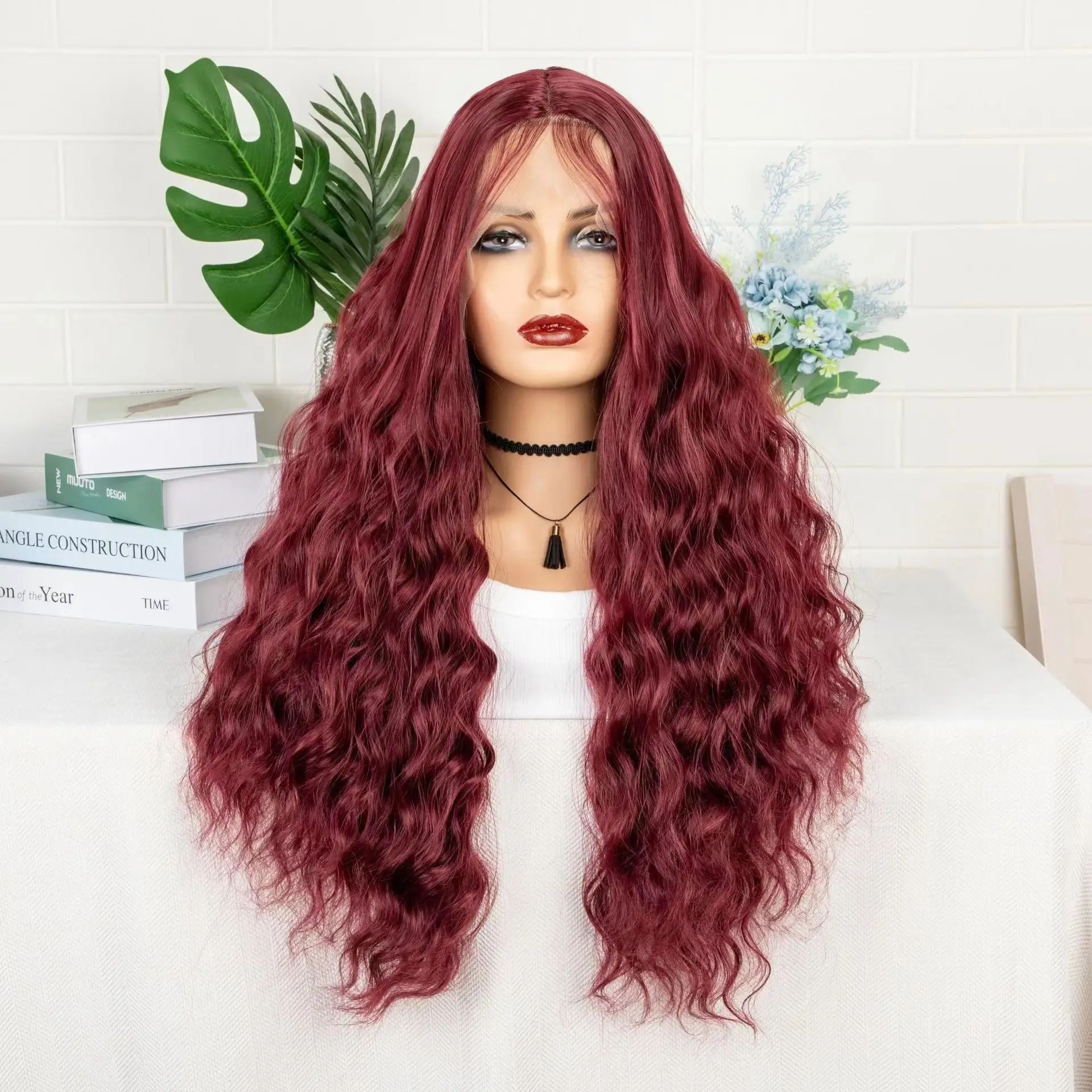 Light yellow long curly hair fluffy large roll synthetic wig head cover factory direct sales to girlfriends and friends