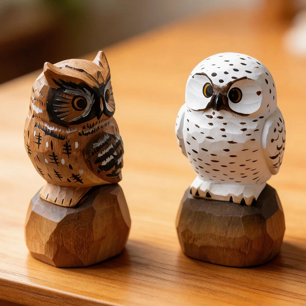 Handcrafted Wooden Snowy Owl Sculpture Statue Figurines Animal Home Desk Accessories Decor Ornament Home Decoration Unique Gift view 6