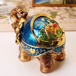 New European Creative Retro Elephant Ashtray Spherical Metal Ashtray with Lid Office Home Living Room Decoration