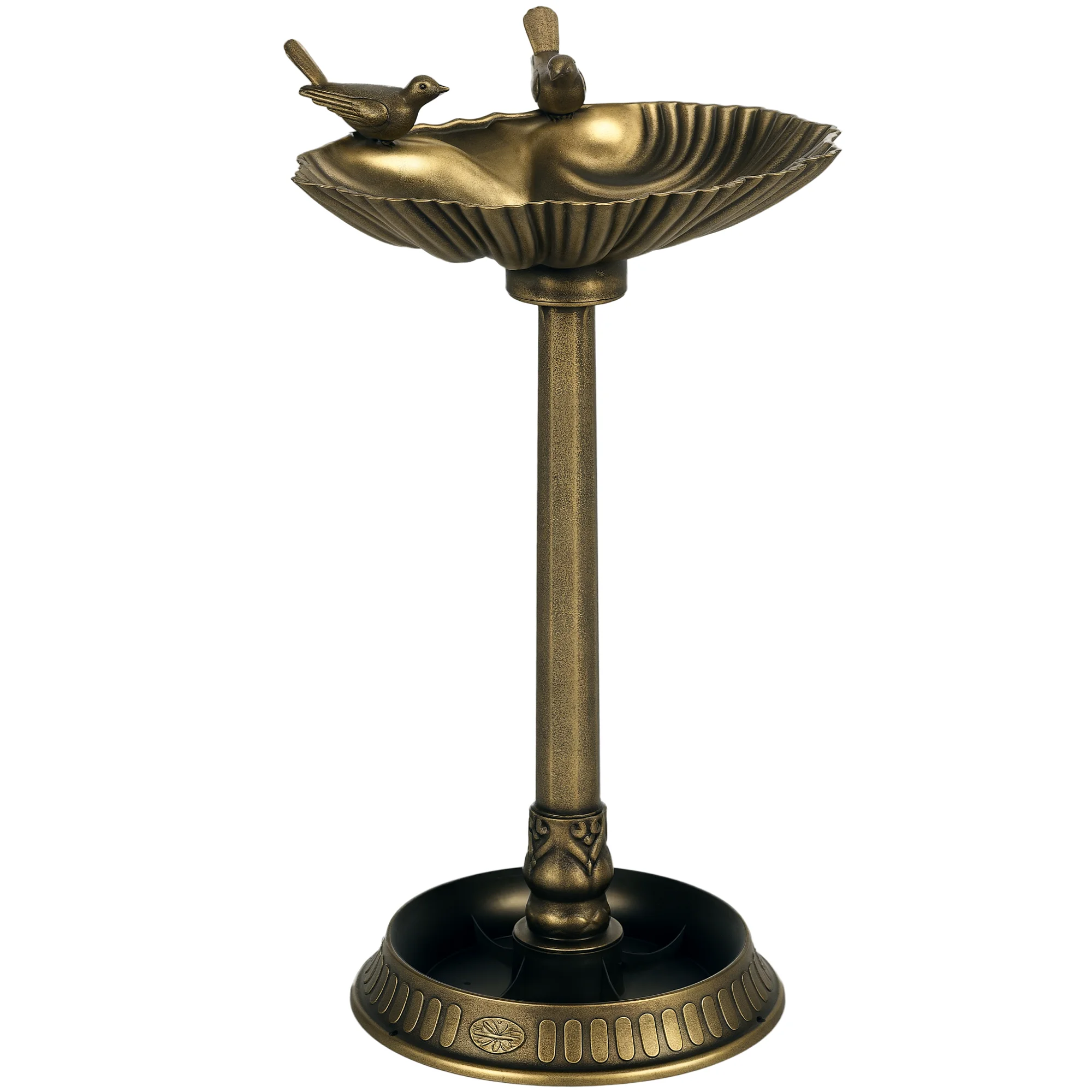 Outsunny Baño para Pájaros de Jardín Exterior 81 cm con Diseño de Concha Bronce