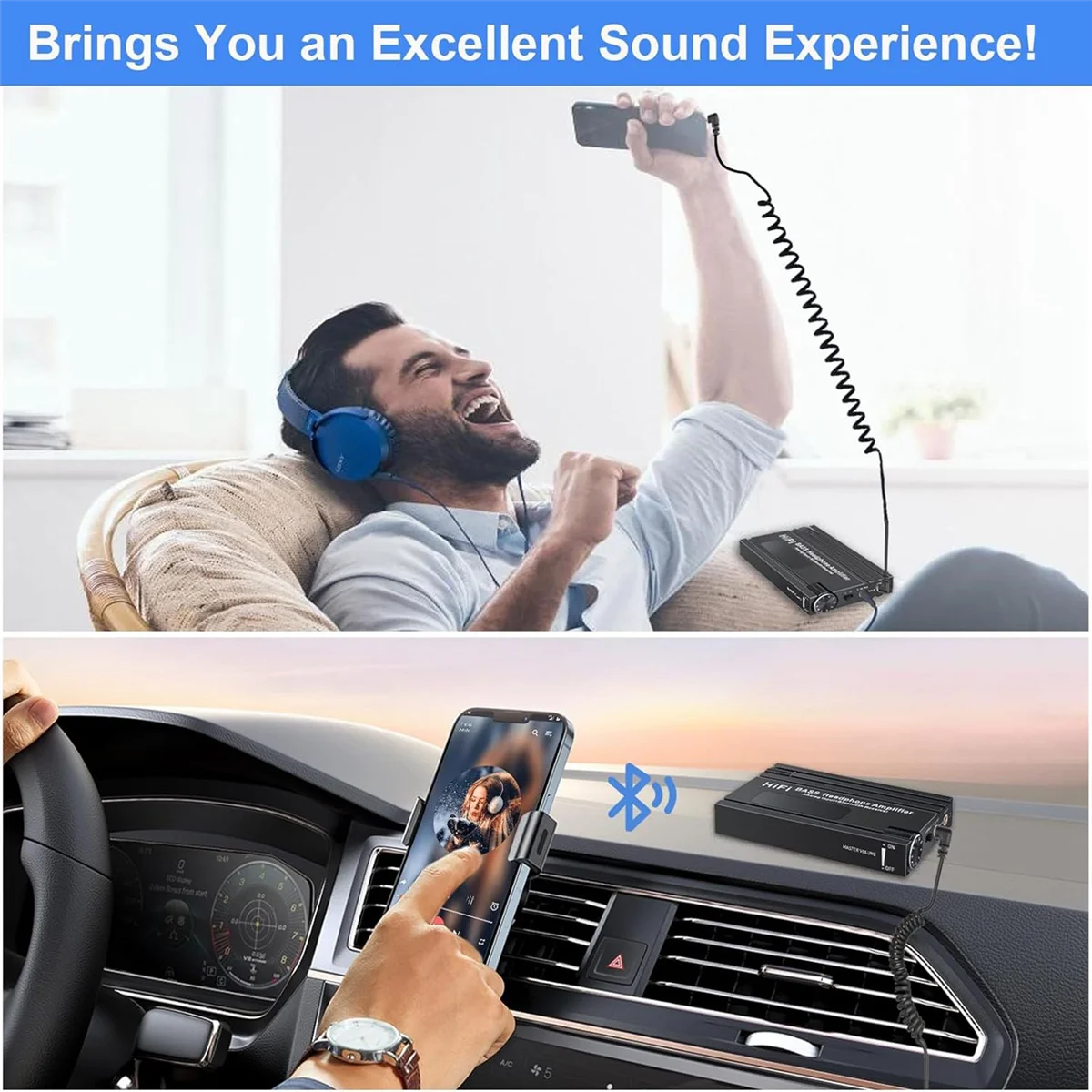 HiFi Bluetooth Headphone Amplifier Portable HiFi Earphone Amp with Bass Volume Control for MP3/MP4/Phones/Digital Player