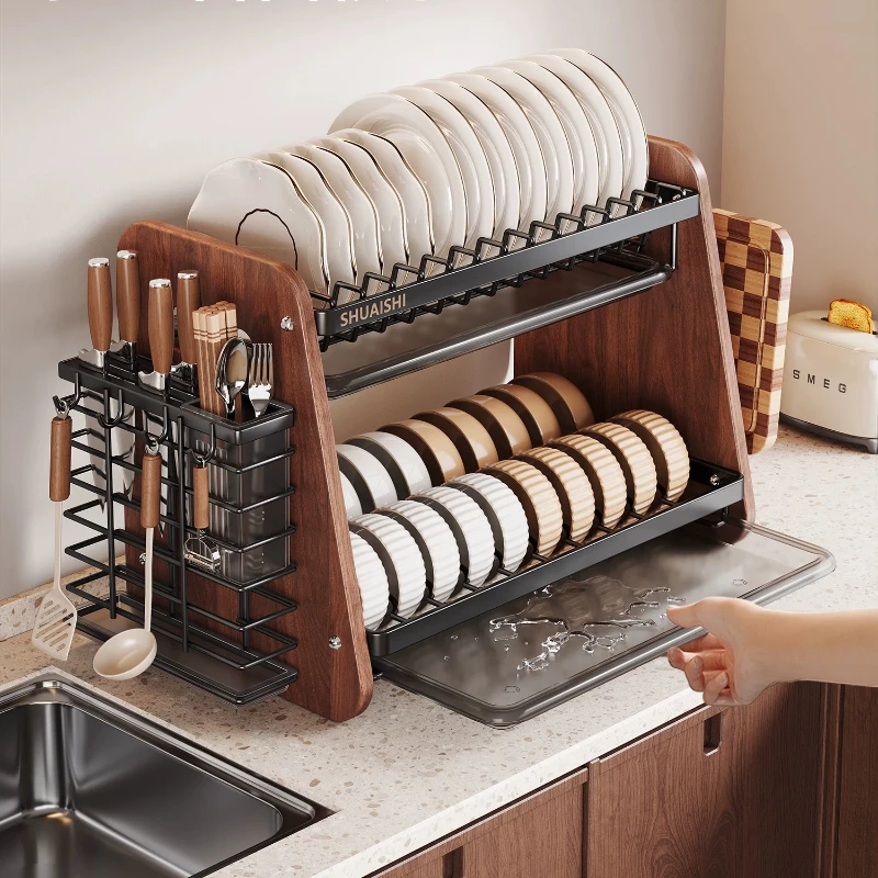 Stainless Steel Dish Drying Rack, Multi-Tier Kitchen Counter Storage Shelf, Space-Saving Organizer for Plates & Bowls
