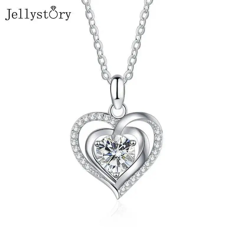 

JellyStory 1 CT D Color VVS Moissanite Necklace S925 Sterling Silver Jewelry For Women Heart Shaped Pendant Wedding PartyGift