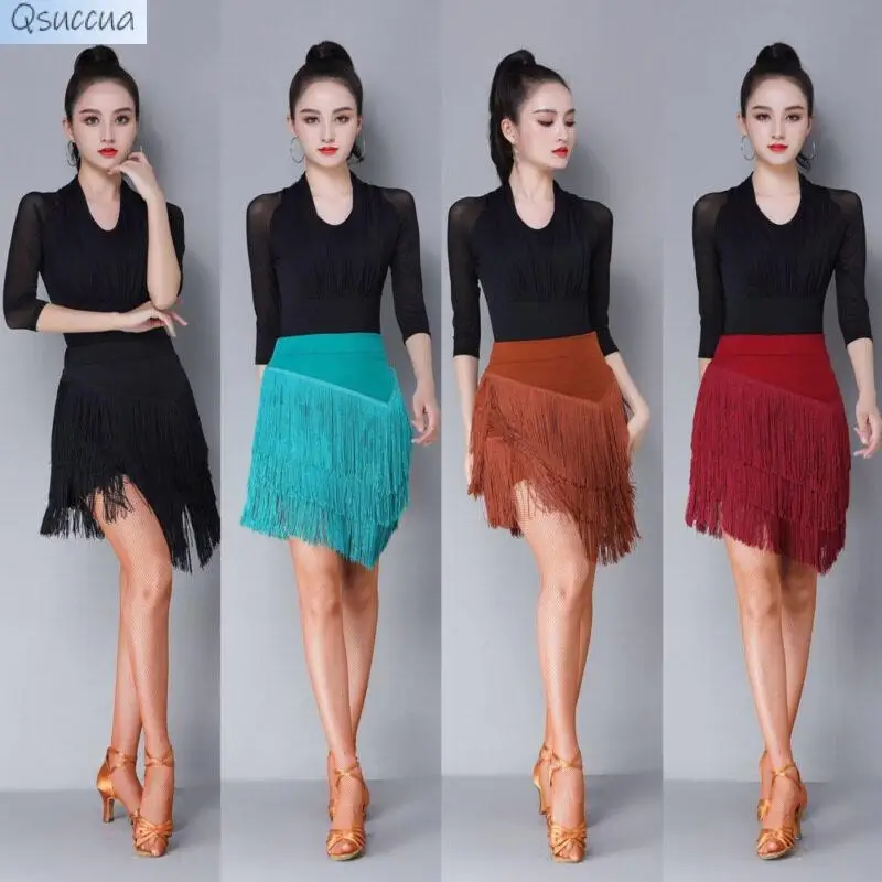 

New Latin Dance Skirt Practice Costume Female Adult Skirt Tassel Skirt Bottoms Competition Dance Costume
