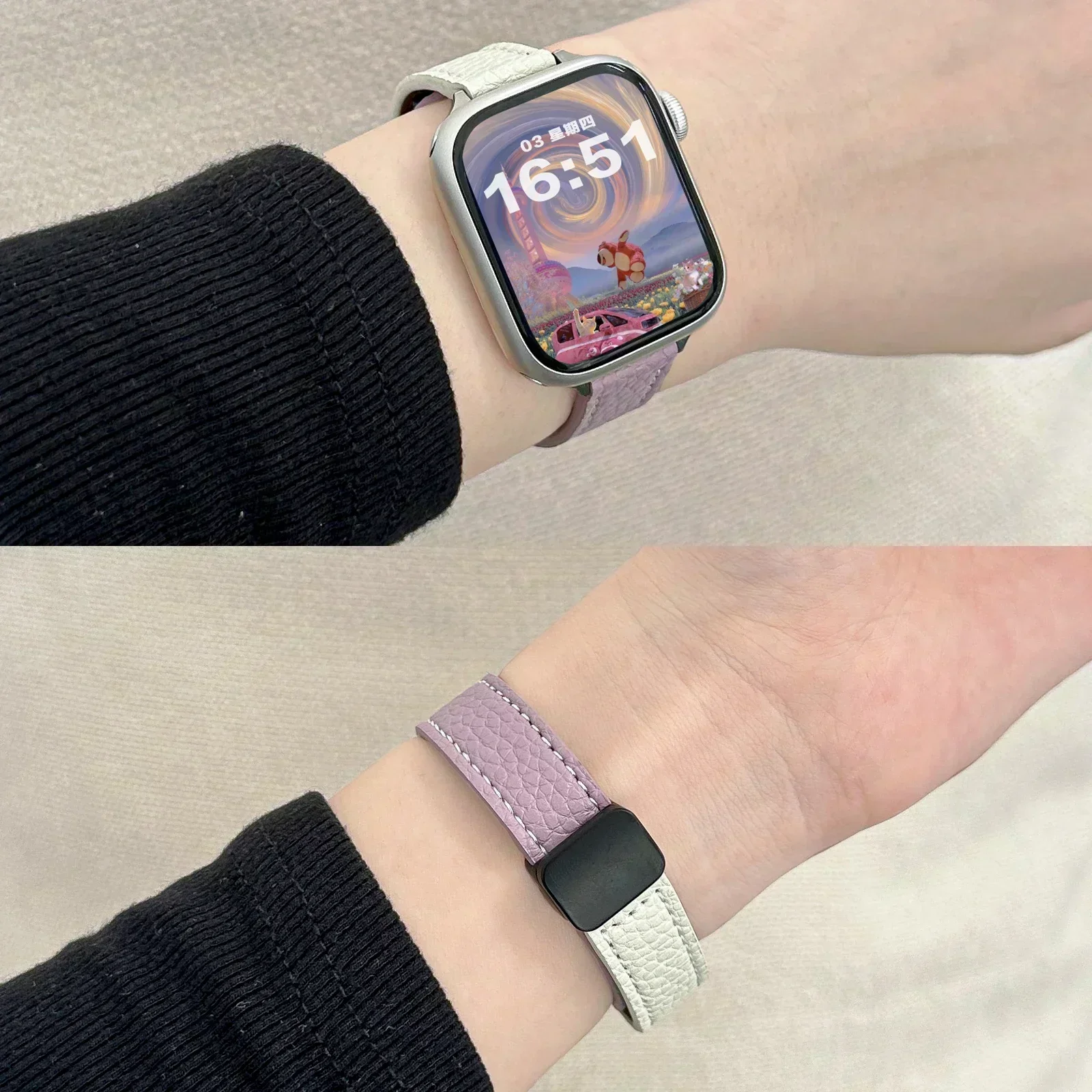 للطي مشبك الجلود حزام مغناطيسي ل أبل ساعة S10 42/46 مللي متر 9 8 7 6 SE 5 4 سليم حزام الساعات 38 40 44 مللي متر 45 مللي متر 41 مللي متر ل iwatch
