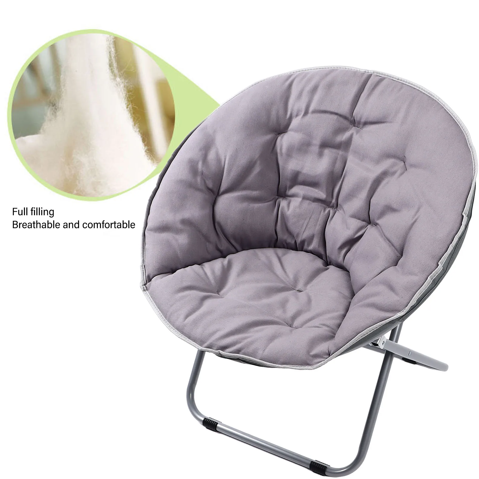 Saucer Chair Metal Frame Gray Comfortable Ergonomics Foldable Cozy Chair for Living Room Gift