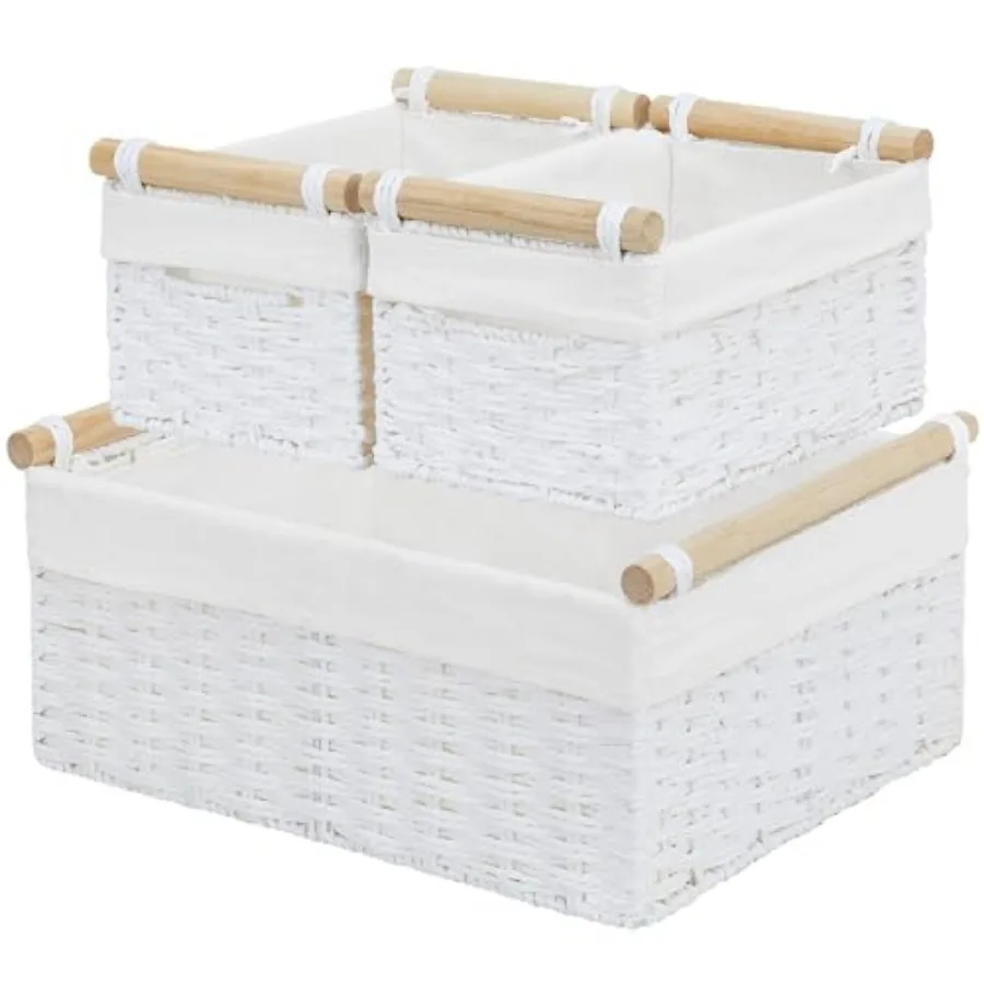 

Набор из 3 плетеных корзин для хранения, ручной работы, для организации пространства, большие кубические корзины-органайзеры с ручками
