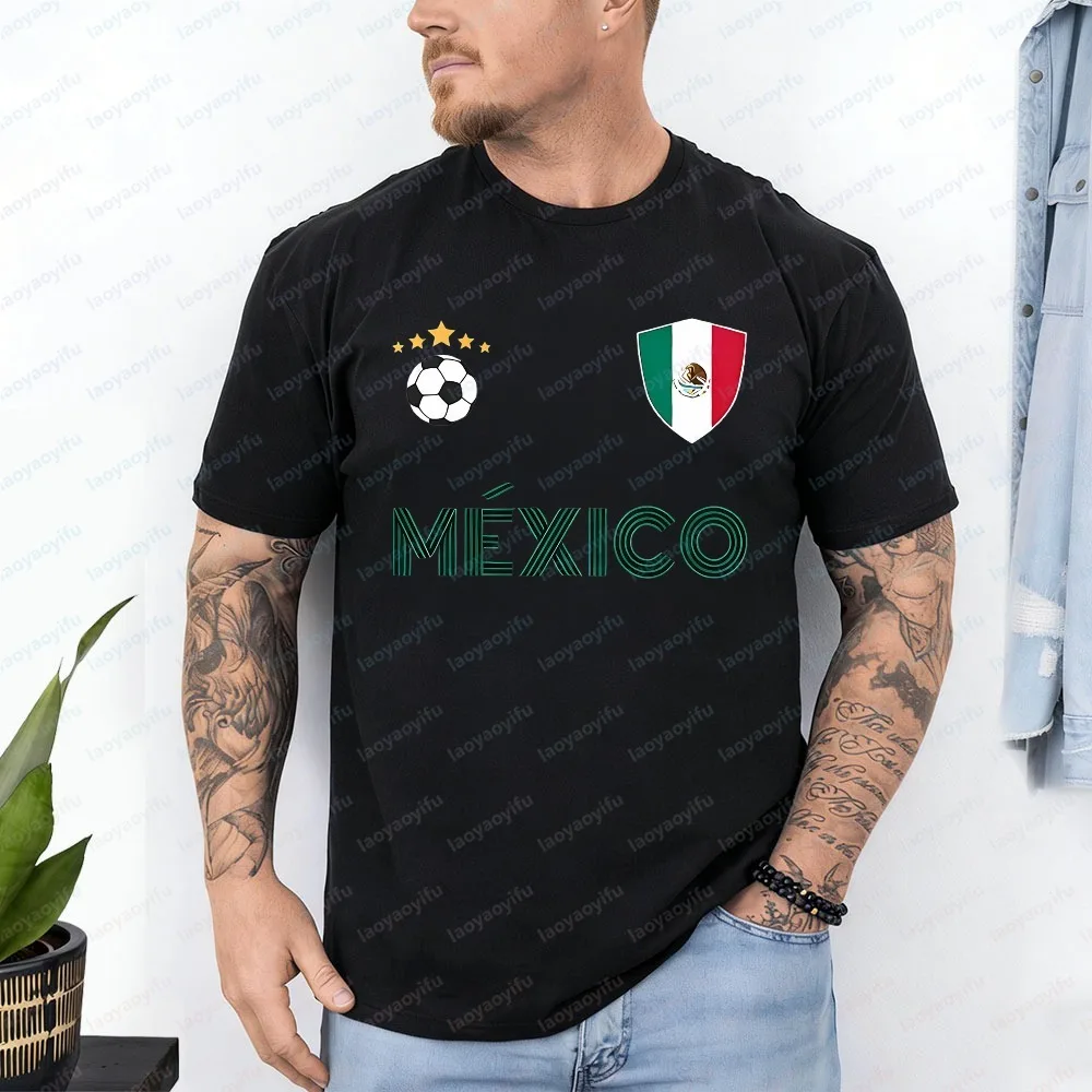 Camiseta de Futebol do México com Estampa MÉXICO, Tops para Fãs Mexicanos, Roupas Casuais Esportivas, Moda Retro Simples para Homens