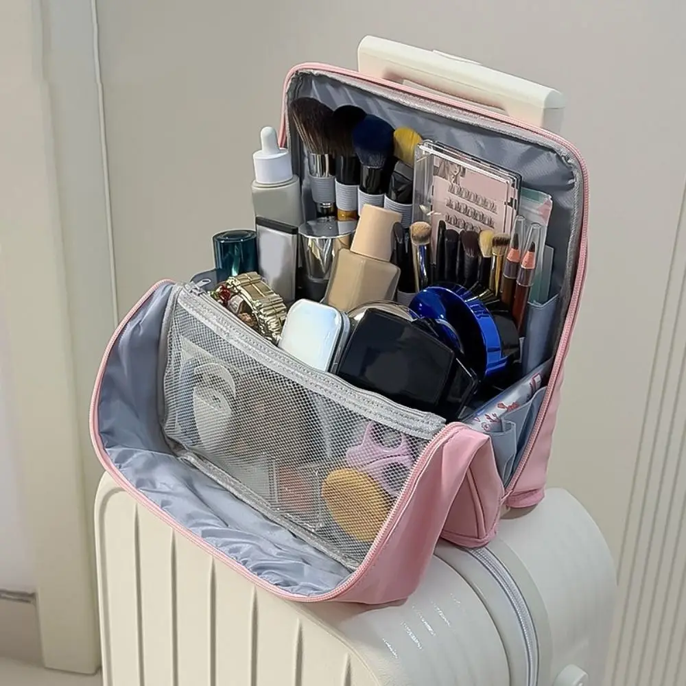 PU Vertical Makeup Bag Multi-layer Square Stationery Storage Bag Large Capacity Solid Color Cosmetics Storage Bag for Home