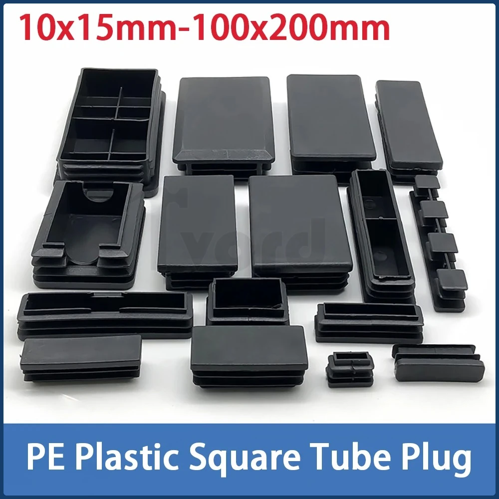 

10-200mm PE Plastic Square Plug Tube Plug Stainless Steel Dustproof Sealing Cap Table Chair Plug Anti Slip Silent Wear-Resistant
