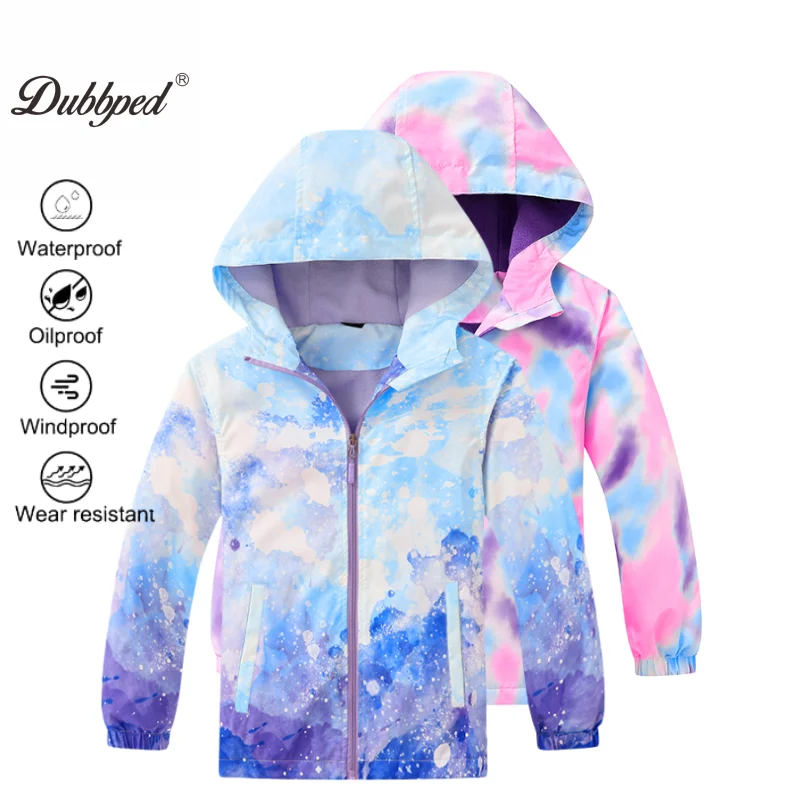 

Dubbped Boys Girls Waterproof Detachable Hood Fleece Lined Hiking Jackets Kids Track Rain Coat Child Outfit Tops Windbreaker