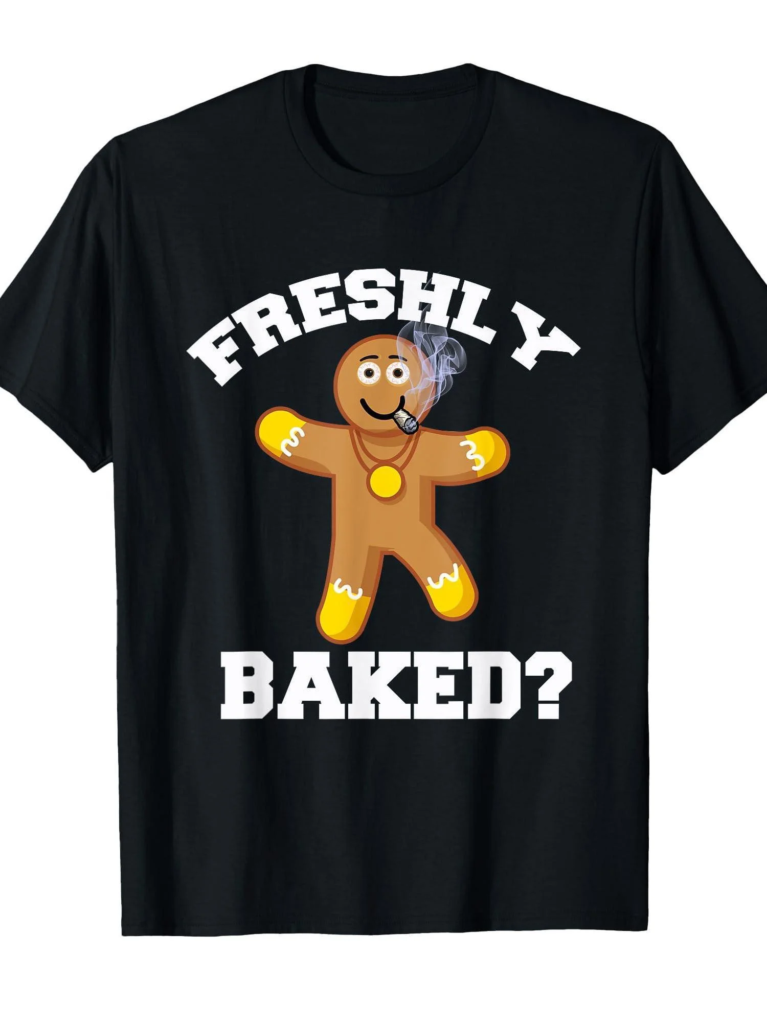 تي شيرت رجالي مضحك من Gingerbread Cookie - قميص بأكمام قصيرة ورقبة دائرية 220 جرام مع خبز الزنجبيل للرجال وطباعة أوراق الشجر - لجميع المواسم