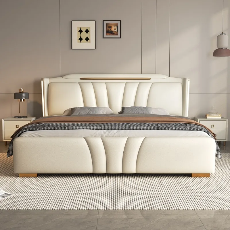 Storage Italian Type Bed Induction Lamp Strip Master BedRoom Bed Design Modern Camarotes Para Dormitorio House Accessories