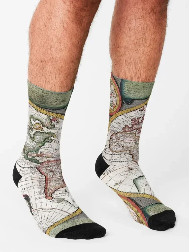 Vintage Map Socks Climbing set anime golf Designer Man Socks Women's