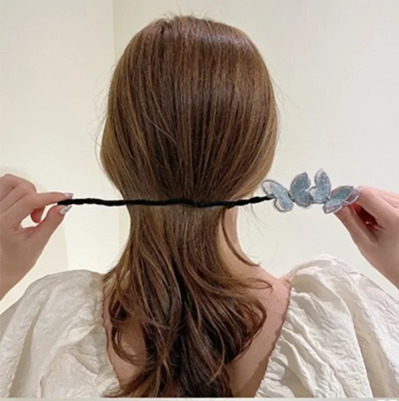 Chiffon Butterfly Ball Head Hair Styling Tool Flower Bud Head Bun Maker Bow Pearl Hairpin Lazy Hair Dish Artifact Braid Braiders