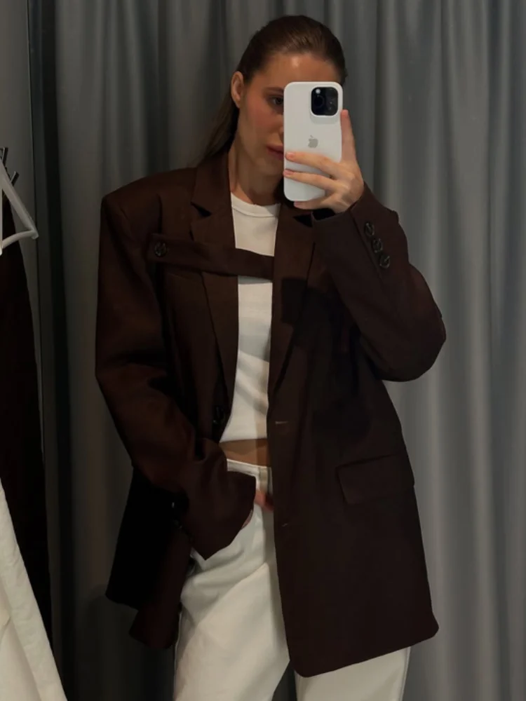 

Женский однотонный льняной пиджак-блейзер с отложным воротником, асимметричными двойными пуговицами, карманами, свободного кроя, для повседневной носки и уличного стиля, 2026