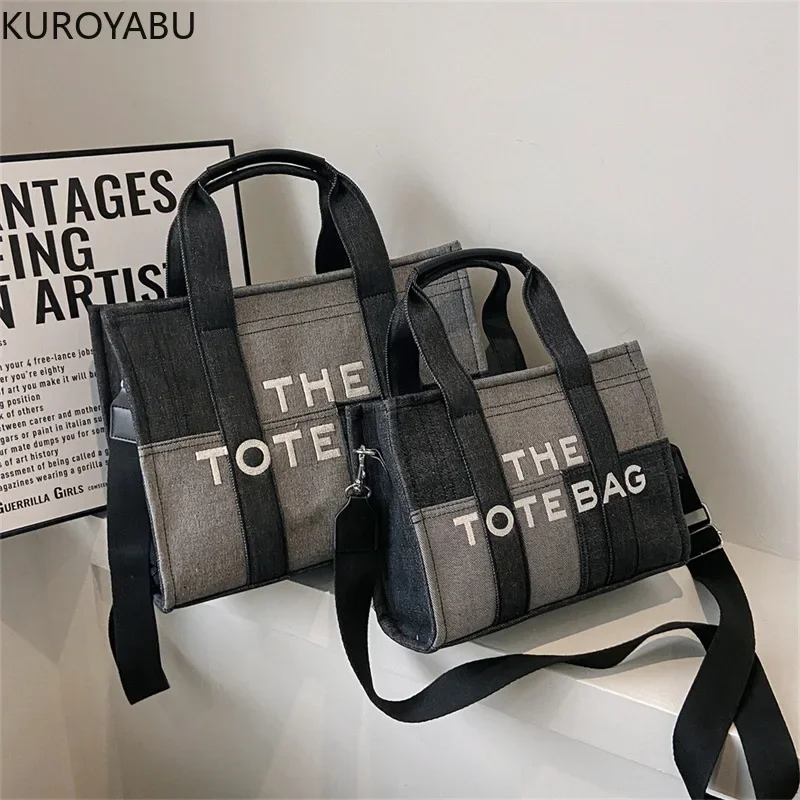 Y2k Denim Tote Bag Fashion Patchwork Designer Letters Women Handbags Luxury Shoulder Crossbody Bags Casual Large Capacity Purses