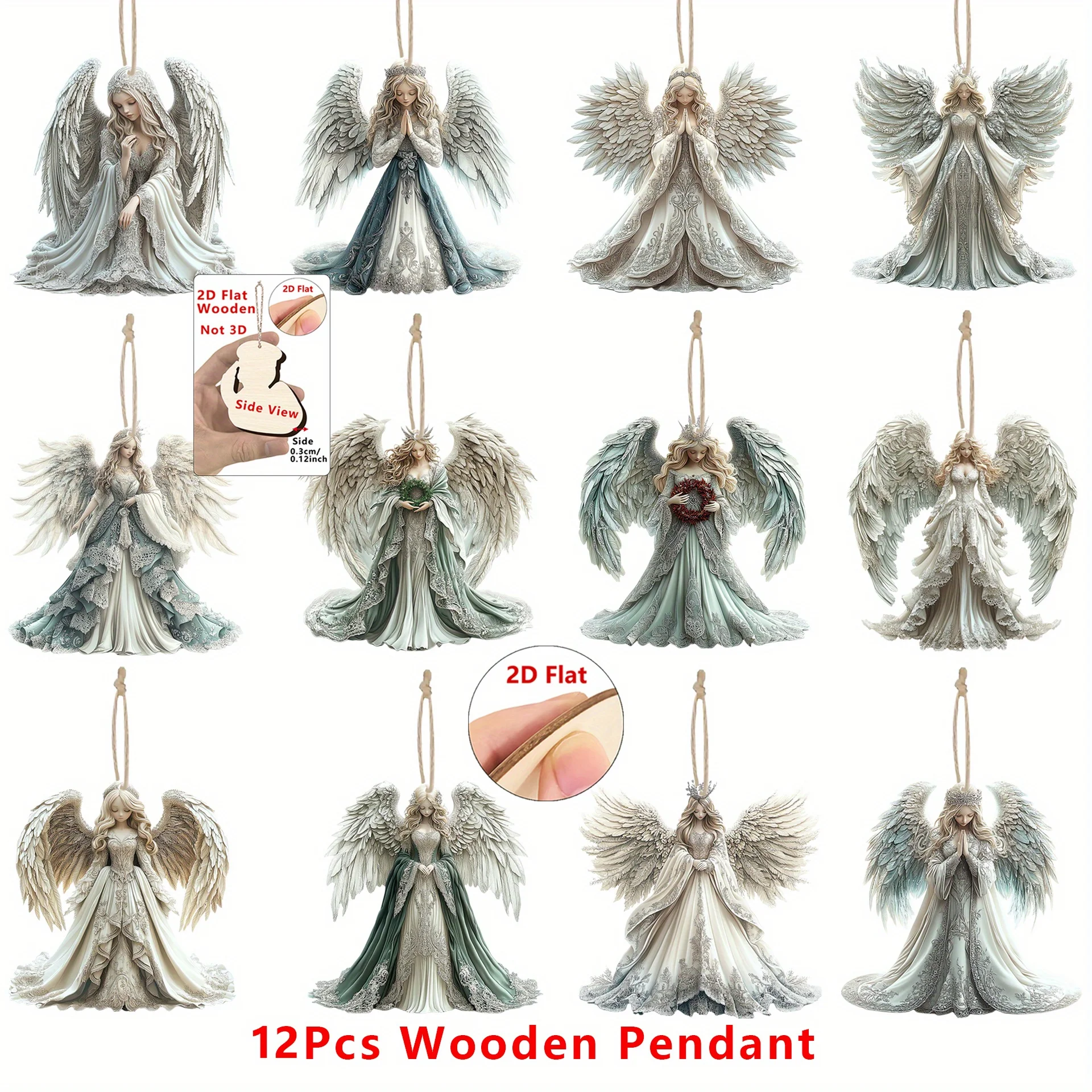 12 قطعة من المعلقات الخشبية ثلاثية الأبعاد من فيكتوريا أنجل - مثالية لمعمودية عيد الميلاد والمنزل وشجرة عيد الميلاد وحفلات أعياد الميلاد وهدية المهرجانات #6