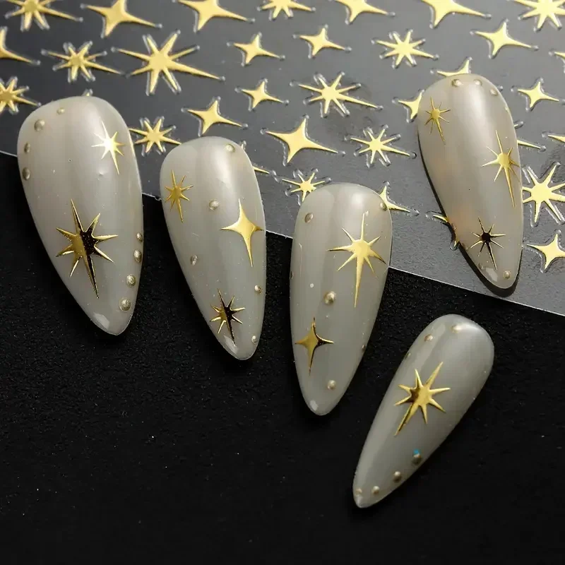 

1pcs 3D Gold Star Nail Art Stickers, Self-Adhesive Glitter Finish Decals for DIY Star-Themed Manicure