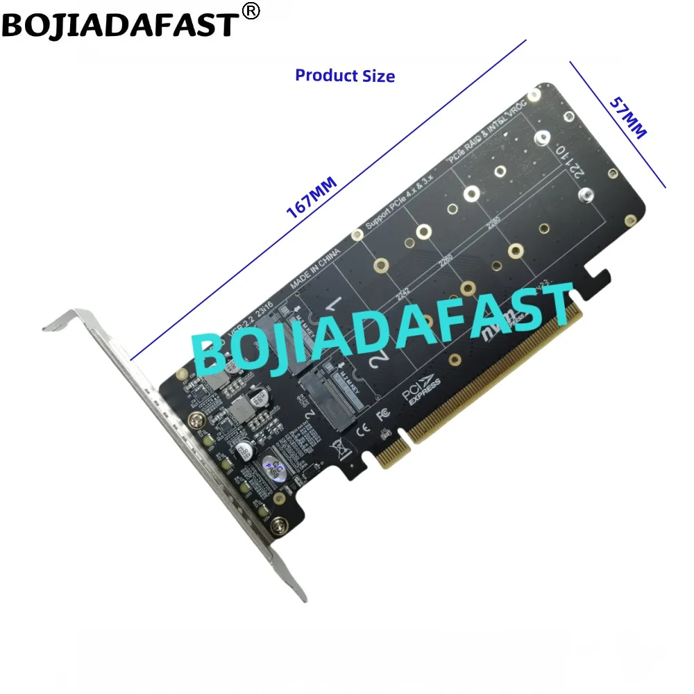 PCI-E 4.0 16X To 4 Ports M.2 Key-M Adapter Expansion Riser Card for 2280 22110 M2 NVME SSD MB Support PCIe x4x4x4x4 Bifurcation
