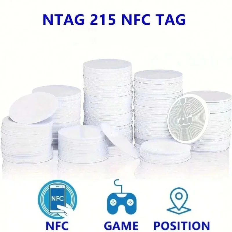 100PCS 25mm White NTAG215 Round NFC Stickers 13.56MHz ISO14443A 504Bytes Adhesive Rewritable Tags for Amiibo TagMo
