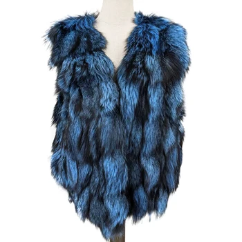 Gilet en fourrure de renard naturel pour femmes, gilet de couleur bleu royal, nouvelle tendance, 2210013