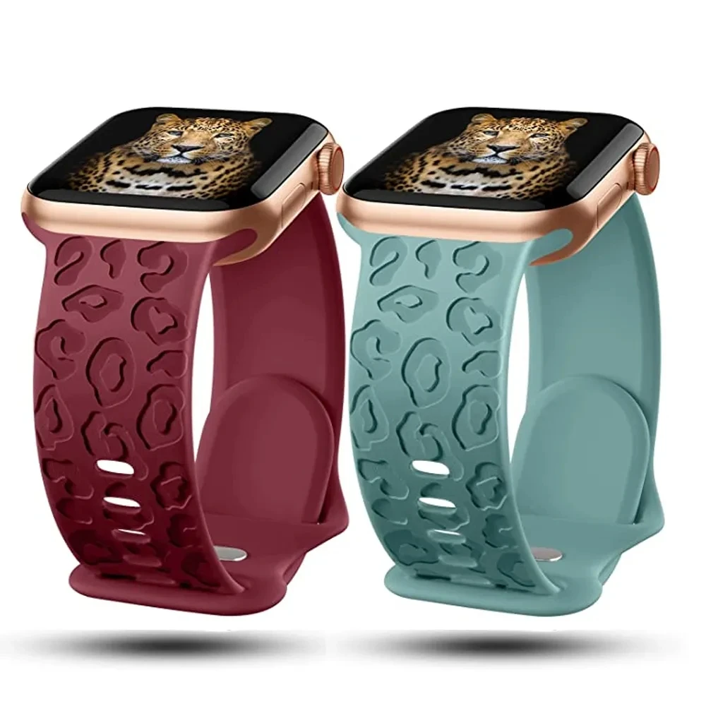 Engraved Strap for Apple Watch Band Ultra 49mm 44mm 45mm 42mm 41mm 42mm 38mm Leopard silicone bracelet for Iwatch Serise 8 7 6 5