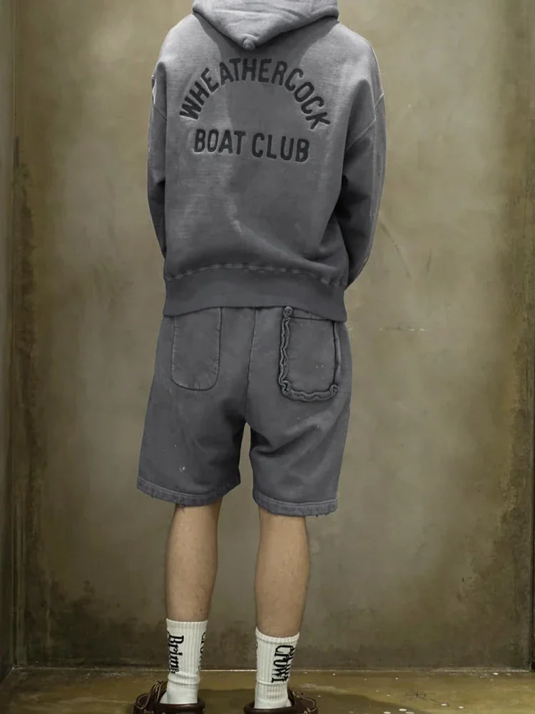 

BOWWOW washed casual drawstring pure cotton terry shorts