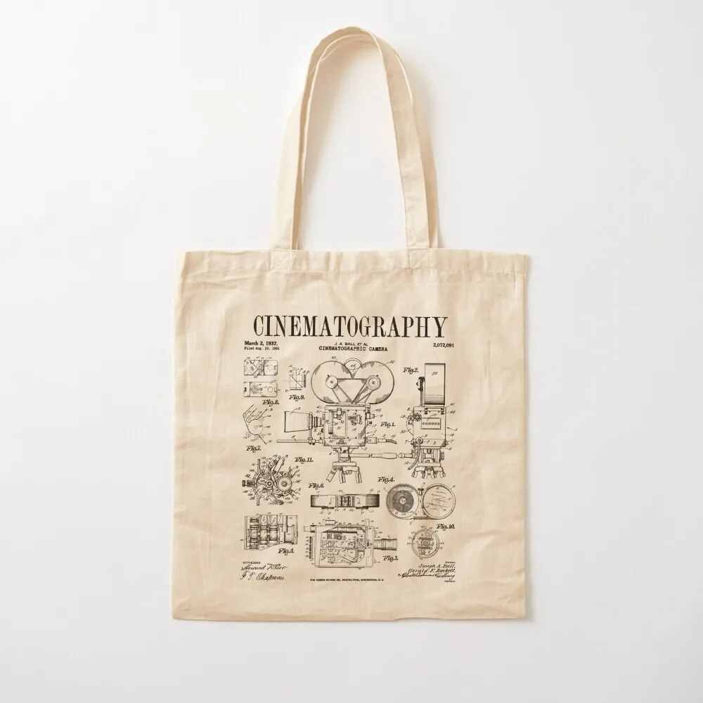 Cinematography Movie Film Camera Vintage Patent Print Tote Bag Canvas shoulder bag shoping bag personalized tote