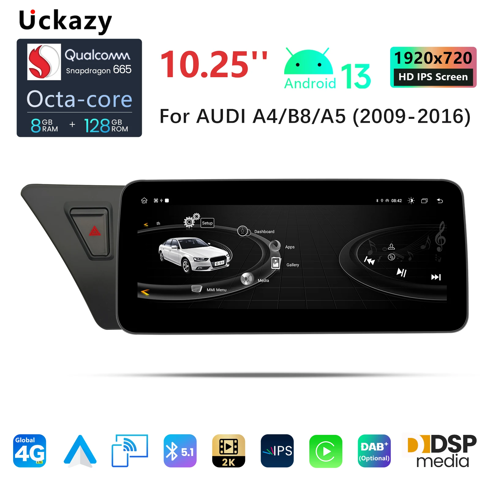 Snapdragon 665 AutoRadio Android 13 System Car Screen Player For Audi A4 B8 A5 2009-2017 Multimedia Stereo Wireless Carplay Auto