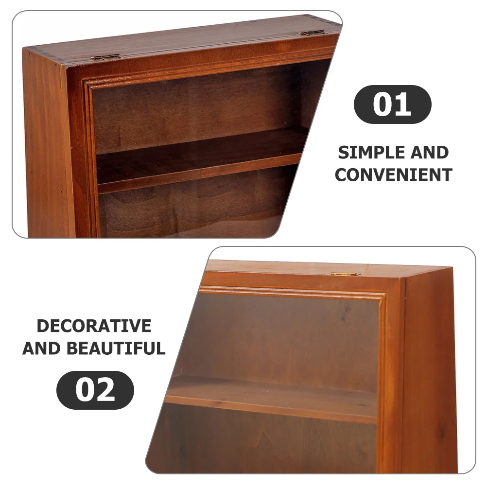 Solid Wood Flip Storage Cabinet Wooden Display Rack Desktop Shelf Bracket Stand Alloy Figurine Office Drawers