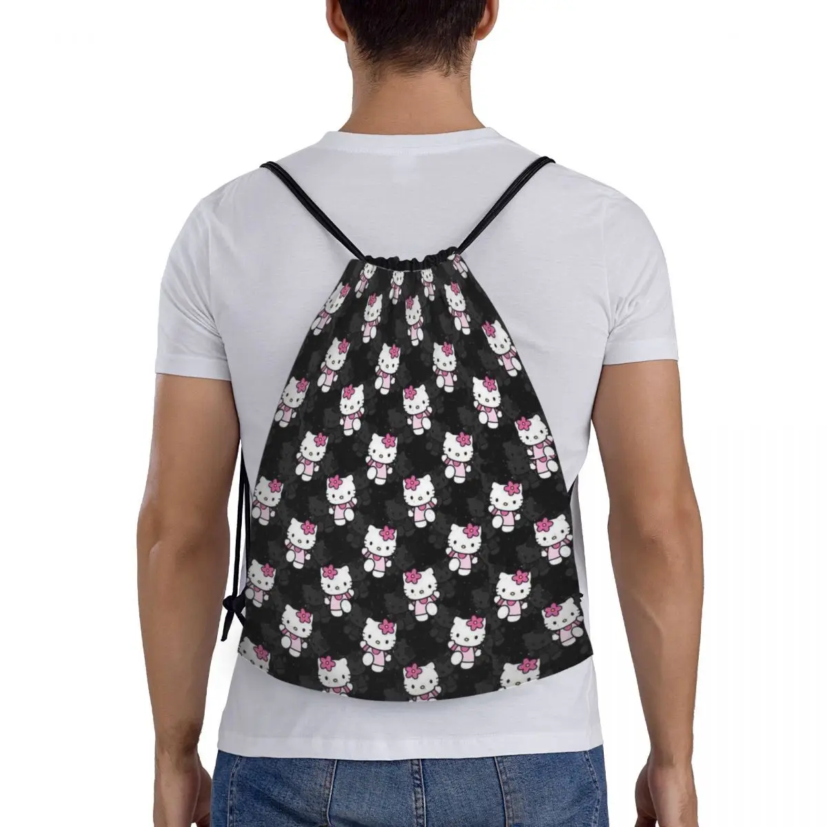 Custom Sanrio Hello Kitty Drawstring Bag Men Women Lightweight Sports Gym Storage Backpack