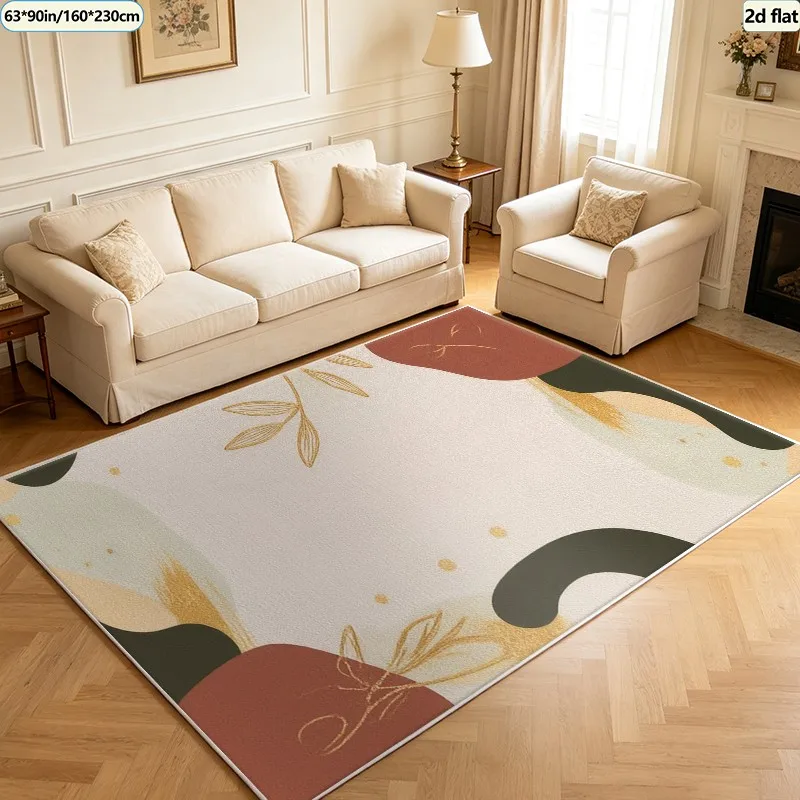 Bohemian Style Abstract Plant Leaf Pattern Carpet, Soft Carpet Suitable for Living Room and Bedroom Aesthetic Home Decor