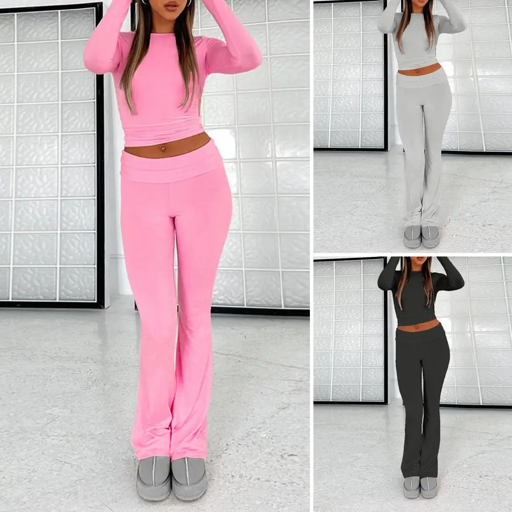 Women Pilates Set Vintage Slim Fit Women's Sportswear Set with Long Sleeve T-shirt High Waist Trousers Elastic Pilates