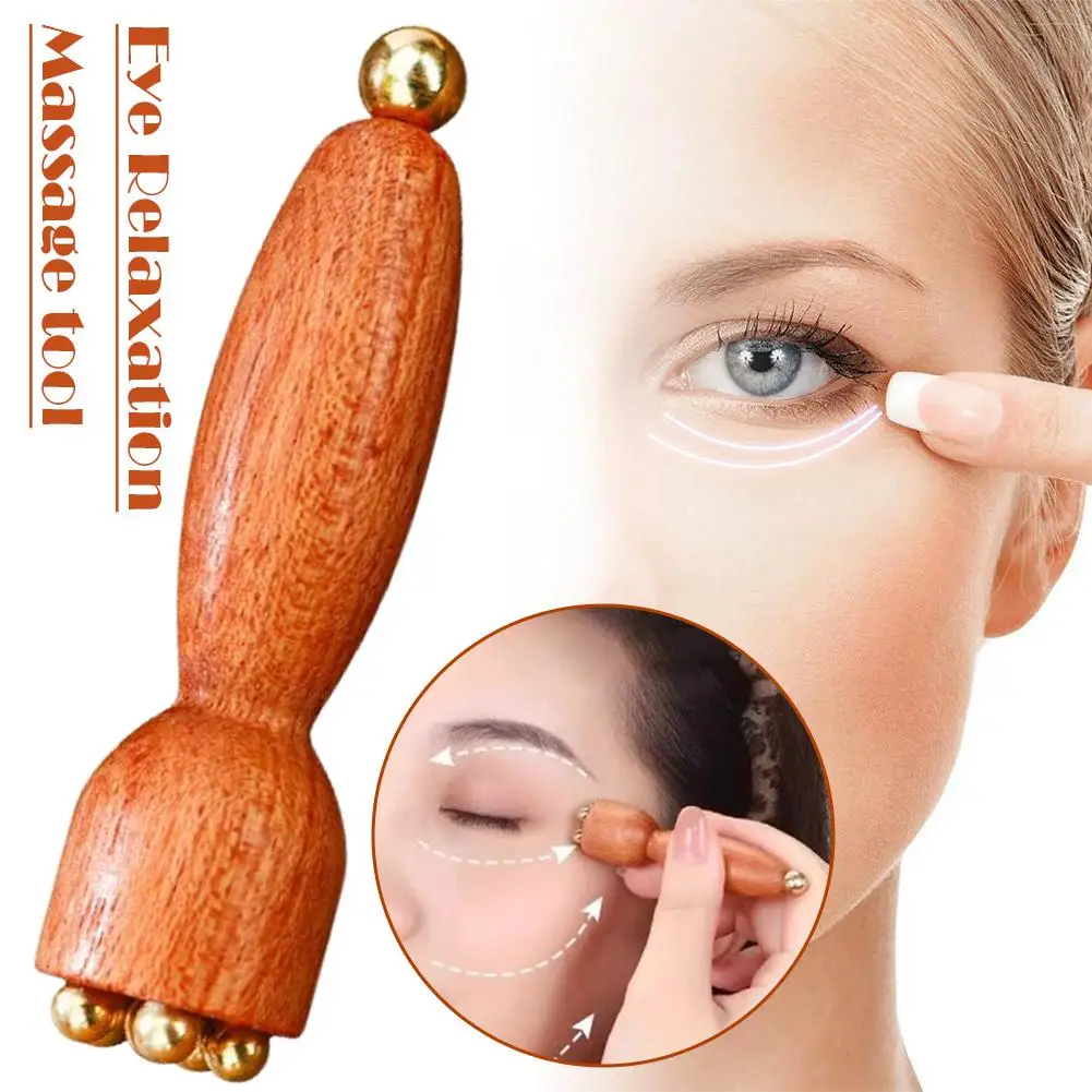 Professional Wooden Eye Massager Roller Face Massage Stick with Metal Ball Roller for Contouring Firming Glowing Skin P8D8
