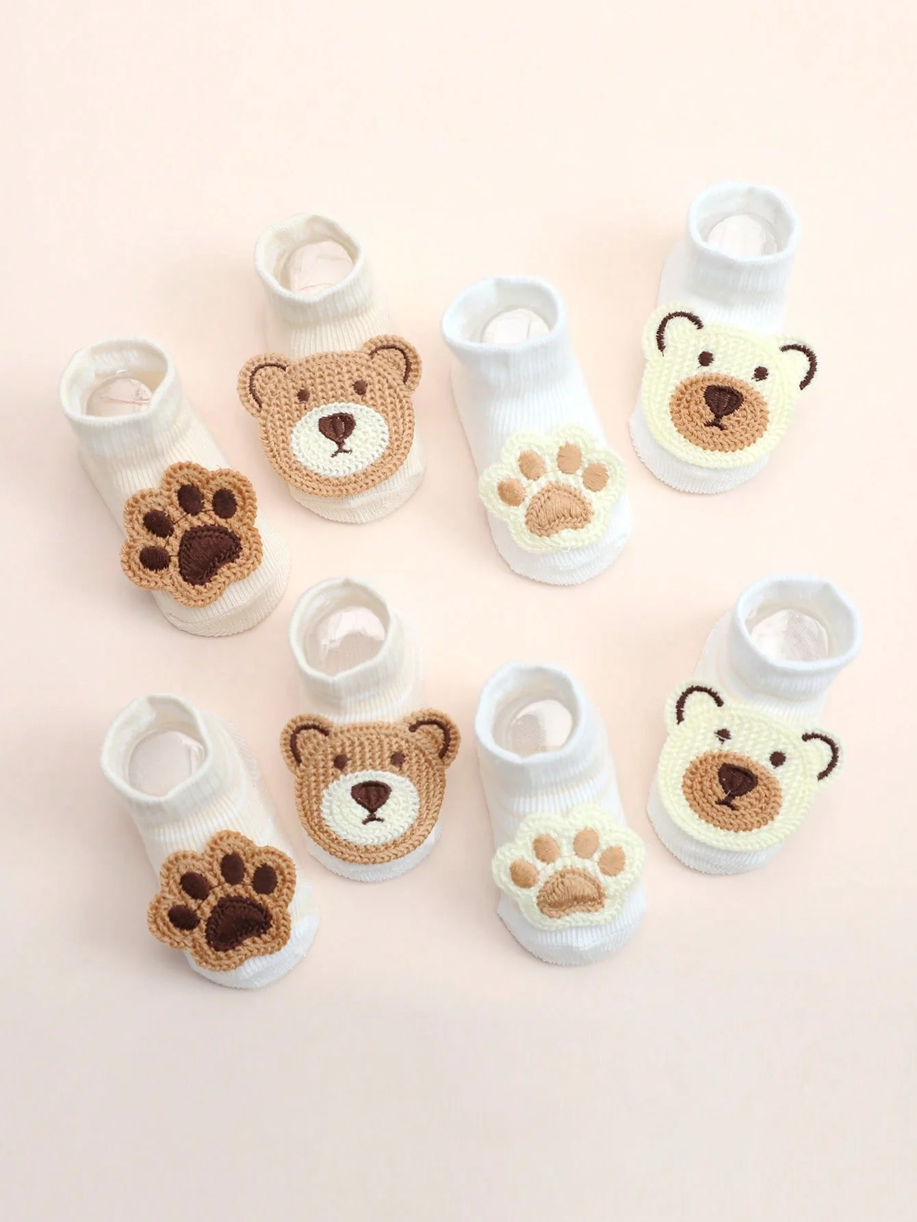 4 Pairs of Baby Thin Cute Cartoon Bear Socks, Non-Slip Soft Cotton Ankle Socks Are Suitable for Infants Aged 0-12 Months for Daily Wear